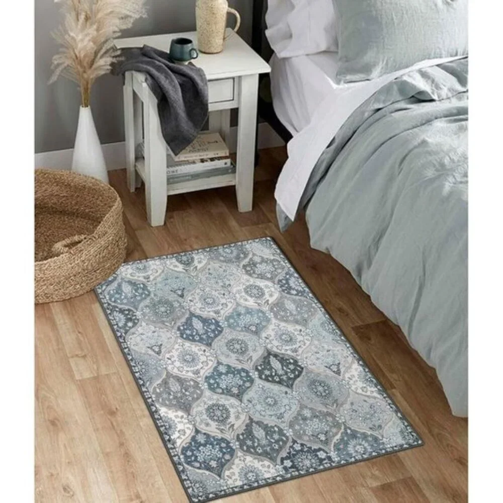 New 2x3 Moroccan Door Mat, Washable Non-Slip Blue Entry Rug for Home & Entry